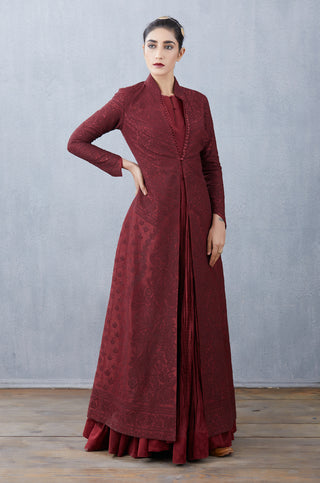 Torani-Maroon Rati Jaloba Dress With Jacket-INDIASPOPUP.COM