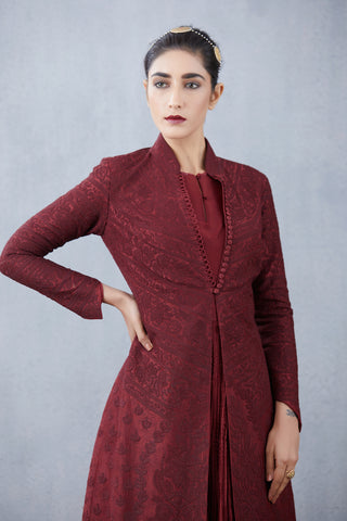 Torani-Maroon Rati Jaloba Dress With Jacket-INDIASPOPUP.COM