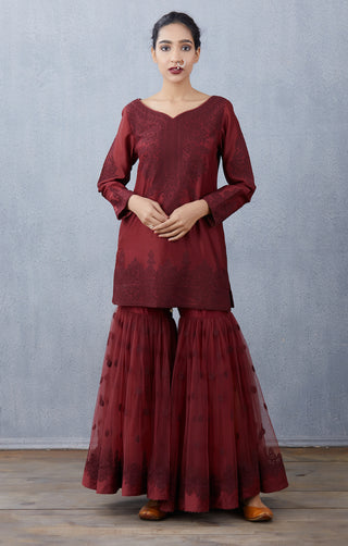 Torani-Maroon Vedika Kurta Sharara Set-INDIASPOPUP.COM