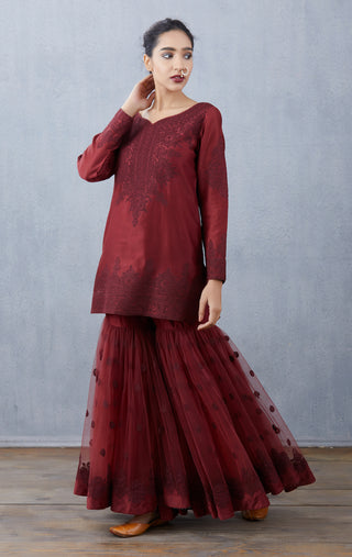 Torani-Maroon Vedika Kurta Sharara Set-INDIASPOPUP.COM