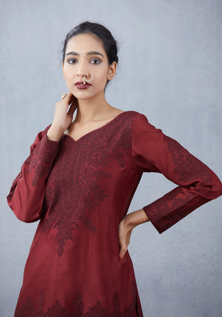 Torani-Maroon Vedika Kurta Sharara Set-INDIASPOPUP.COM