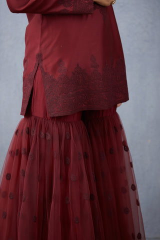 Torani-Maroon Vedika Kurta Sharara Set-INDIASPOPUP.COM