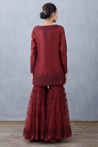 Torani-Maroon Vedika Kurta Sharara Set-INDIASPOPUP.COM