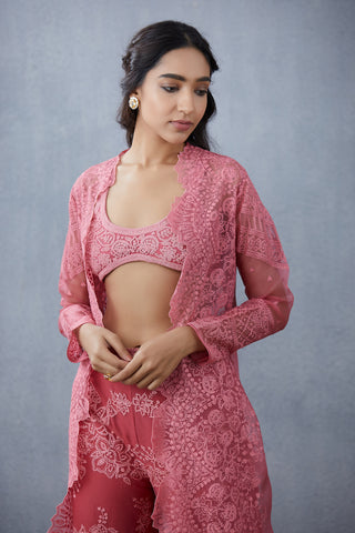 Torani-Old Rose Gulaab Davya Overlay Set-INDIASPOPUP.COM