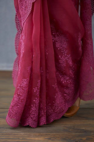 Torani-Scarlet Gulkand Farrin Saree-INDIASPOPUP.COM