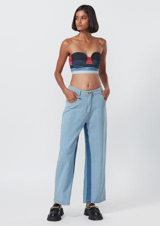 Saaksha & Kinni-Denim Blue Bustier And Jeans-INDIASPOPUP.COM