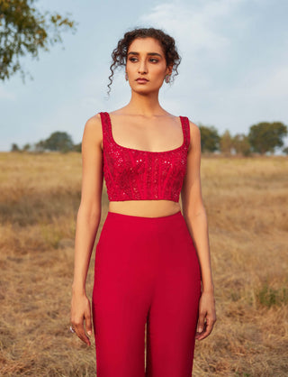 Mishru-Red Lucia Blazer With Corset And Pants-INDIASPOPUP.COM