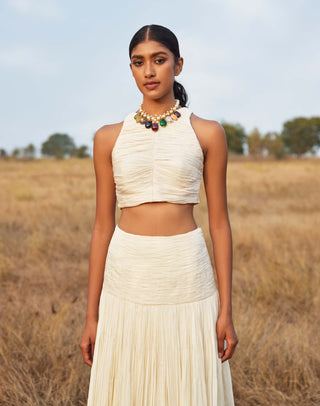 Mishru-White Willow Skirt With Crop Top-INDIASPOPUP.COM