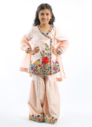 Bal Bachche-Pink Floral Embroidered Sharara Set-INDIASPOPUP.COM