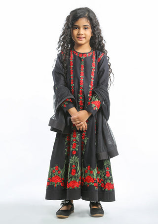 Bal Bachche-Black Floral Embroidered Anarkali With Dupatta-INDIASPOPUP.COM
