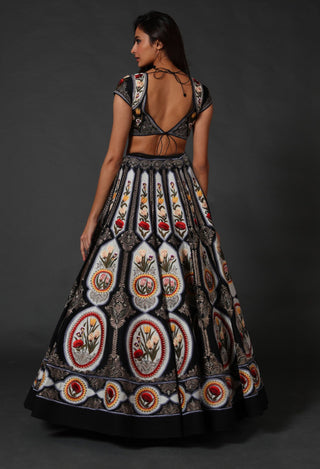 Rohit Bal-Black Ivory Chanderi Lehenga Set-INDIASPOPUP.COM