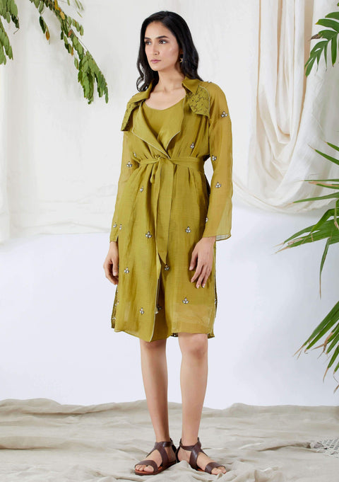 Devyani Mehrotra-Green Trench Dress With Trouser-INDIASPOPUP.COM