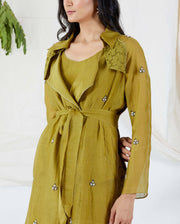 Devyani Mehrotra-Green Trench Dress With Trouser-INDIASPOPUP.COM