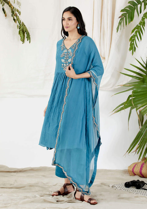 Devyani Mehrotra-Teal Blue Embellished Panelled Suit-INDIASPOPUP.COM