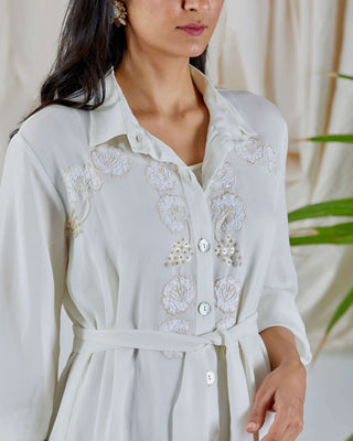 Devyani Mehrotra-Ivory Belted Shirt Dress-INDIASPOPUP.COM