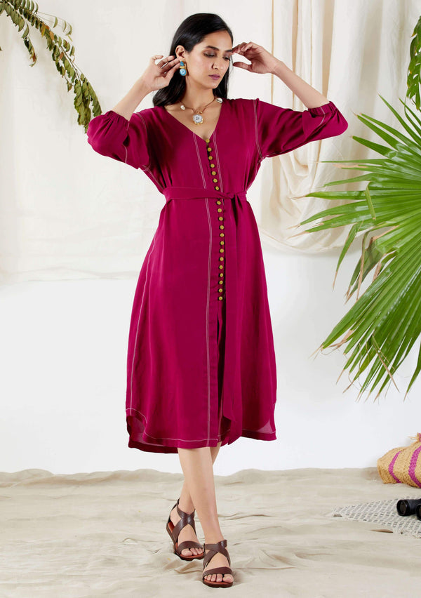 Devyani Mehrotra-Pink Belted Shirt Dress-INDIASPOPUP.COM