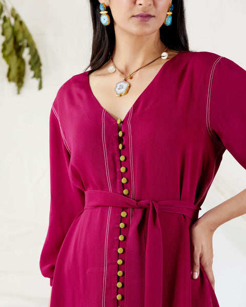 Devyani Mehrotra-Pink Belted Shirt Dress-INDIASPOPUP.COM
