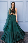 Sanya Gulati-Green Tonal Embroidered Bustier And Lehenga Set-INDIASPOPUP.COM