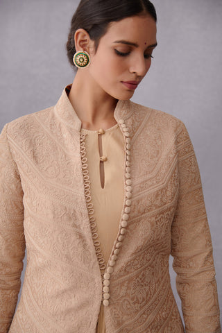 Torani-Natural Beige Chandan Dhuni Dress With Jacket-INDIASPOPUP.COM