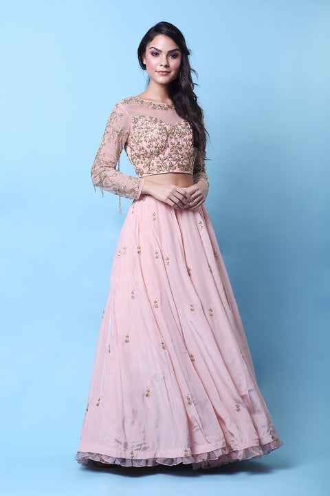 Khalom - Peach Pink Lehenga Set - INDIASPOPUP.COM