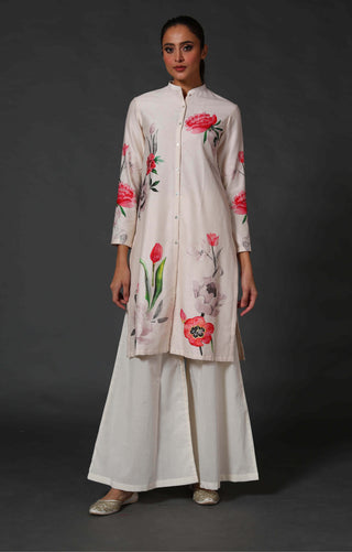 Balance By Rohit Bal-Ivory Digital Printed Tunic With Palazzo-INDIASPOPUP.COM