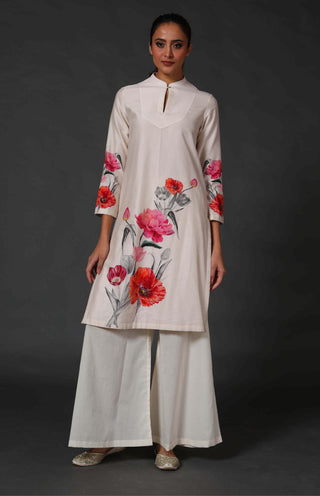 Balance By Rohit Bal-Ivory Chanderi Tunic With Palazzo-INDIASPOPUP.COM