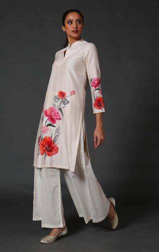 Balance By Rohit Bal-Ivory Chanderi Tunic With Palazzo-INDIASPOPUP.COM