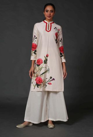 Balance By Rohit Bal-Ivory Chanderi Tunic With Palazzo-INDIASPOPUP.COM