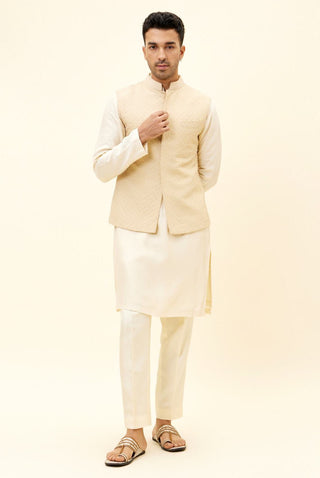 Sva By Sonam And Paras Modi-Beige Butti Embroidered Bundi-INDIASPOPUP.COM