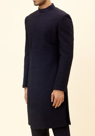 Sva By Sonam And Paras Modi-Midnight Blue French Knots Sherwani With Pants-INDIASPOPUP.COM