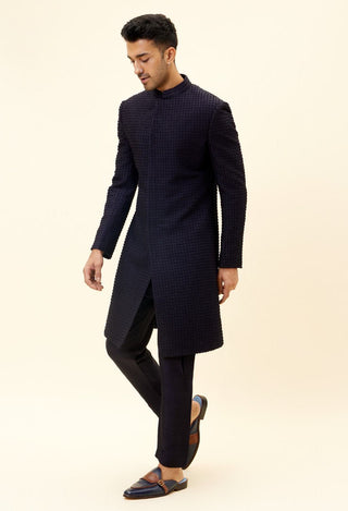 Sva By Sonam And Paras Modi-Midnight Blue French Knots Sherwani With Pants-INDIASPOPUP.COM