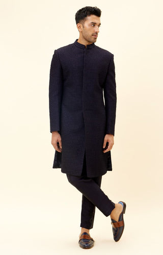 Sva By Sonam And Paras Modi-Midnight Blue French Knots Sherwani With Pants-INDIASPOPUP.COM