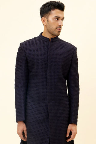 Sva By Sonam And Paras Modi-Midnight Blue French Knots Sherwani With Pants-INDIASPOPUP.COM