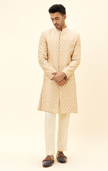 SVA  Menswear Beige Sherwani with Self Flower Butti and Pant –  LIVEtheCOLLECTIVE