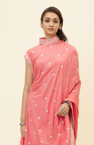 Sva By Sonam And Paras Modi-Coral One Shoulder Tunic With Cowl Pants-INDIASPOPUP.COM