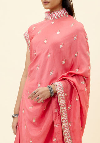 Sva By Sonam And Paras Modi-Coral One Shoulder Tunic With Cowl Pants-INDIASPOPUP.COM