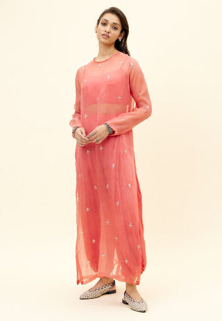 Sva By Sonam And Paras Modi-Coral Draped Pants With Bustier And Kurta-INDIASPOPUP.COM