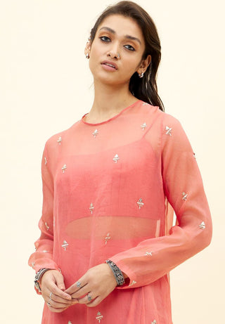 Sva By Sonam And Paras Modi-Coral Draped Pants With Bustier And Kurta-INDIASPOPUP.COM