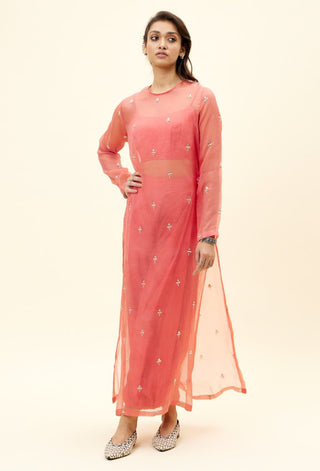 Sva By Sonam And Paras Modi-Coral Draped Pants With Bustier And Kurta-INDIASPOPUP.COM