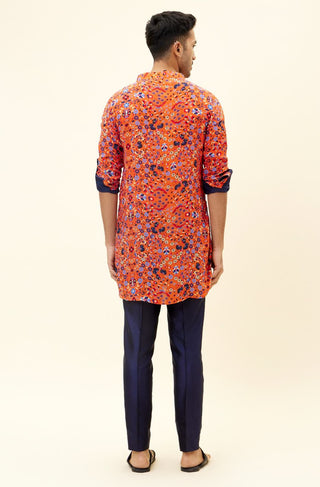 Sva By Sonam And Paras Modi-Orange Jaal Print Short Shirt Style Kurta-INDIASPOPUP.COM