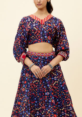 Sva By Sonam And Paras Modi-Blue Rasa Print Lehenga With Crop Top-INDIASPOPUP.COM