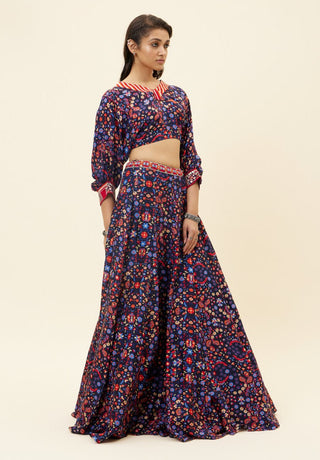 Sva By Sonam And Paras Modi-Blue Rasa Print Lehenga With Crop Top-INDIASPOPUP.COM