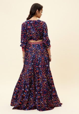 Sva By Sonam And Paras Modi-Blue Rasa Print Lehenga With Crop Top-INDIASPOPUP.COM