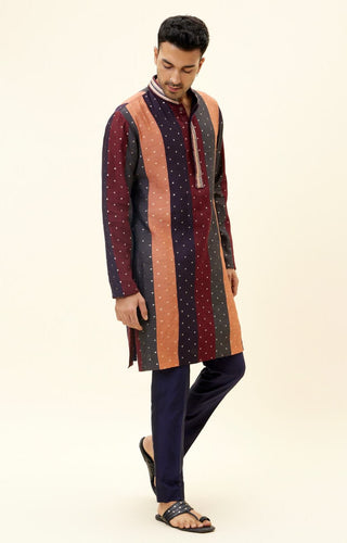 Sva By Sonam And Paras Modi-Chanderi Silk Stripes Print Kurta Set-INDIASPOPUP.COM