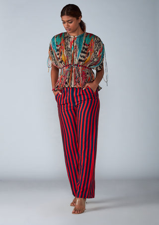 Saaksha & Kinni-Multicolor Pleated Kaftan Blouse With Trouser-INDIASPOPUP.COM