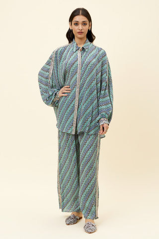 Sva By Sonam And Paras Modi-Multicolor Leaf Print Oversized Shirt With Pant-INDIASPOPUP.COM