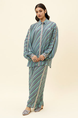 Sva By Sonam And Paras Modi-Multicolor Leaf Print Oversized Shirt With Pant-INDIASPOPUP.COM