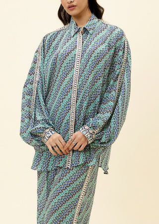 Sva By Sonam And Paras Modi-Multicolor Leaf Print Oversized Shirt With Pant-INDIASPOPUP.COM