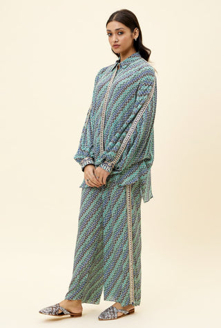 Sva By Sonam And Paras Modi-Multicolor Leaf Print Oversized Shirt With Pant-INDIASPOPUP.COM