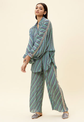 Sva By Sonam And Paras Modi-Multicolor Leaf Print Oversized Shirt With Pant-INDIASPOPUP.COM